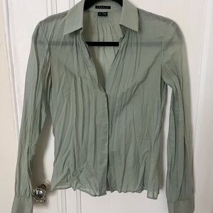 Theory Sheer Light Green Button Down Shirt
